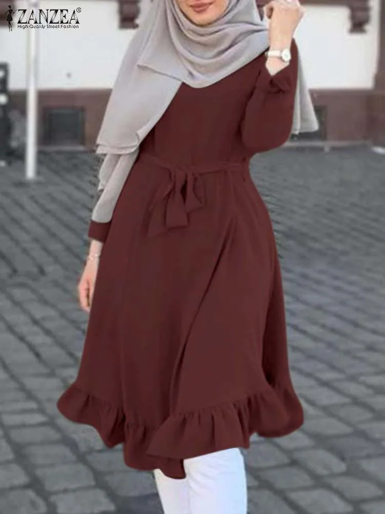 

ZANZEA Ramadan Muslim Hijab Blouse Turkey Tops Abaya Dubai Kaftan Women Long Sleeve Asymmetrical Shirt Blusas Islamic Clothing