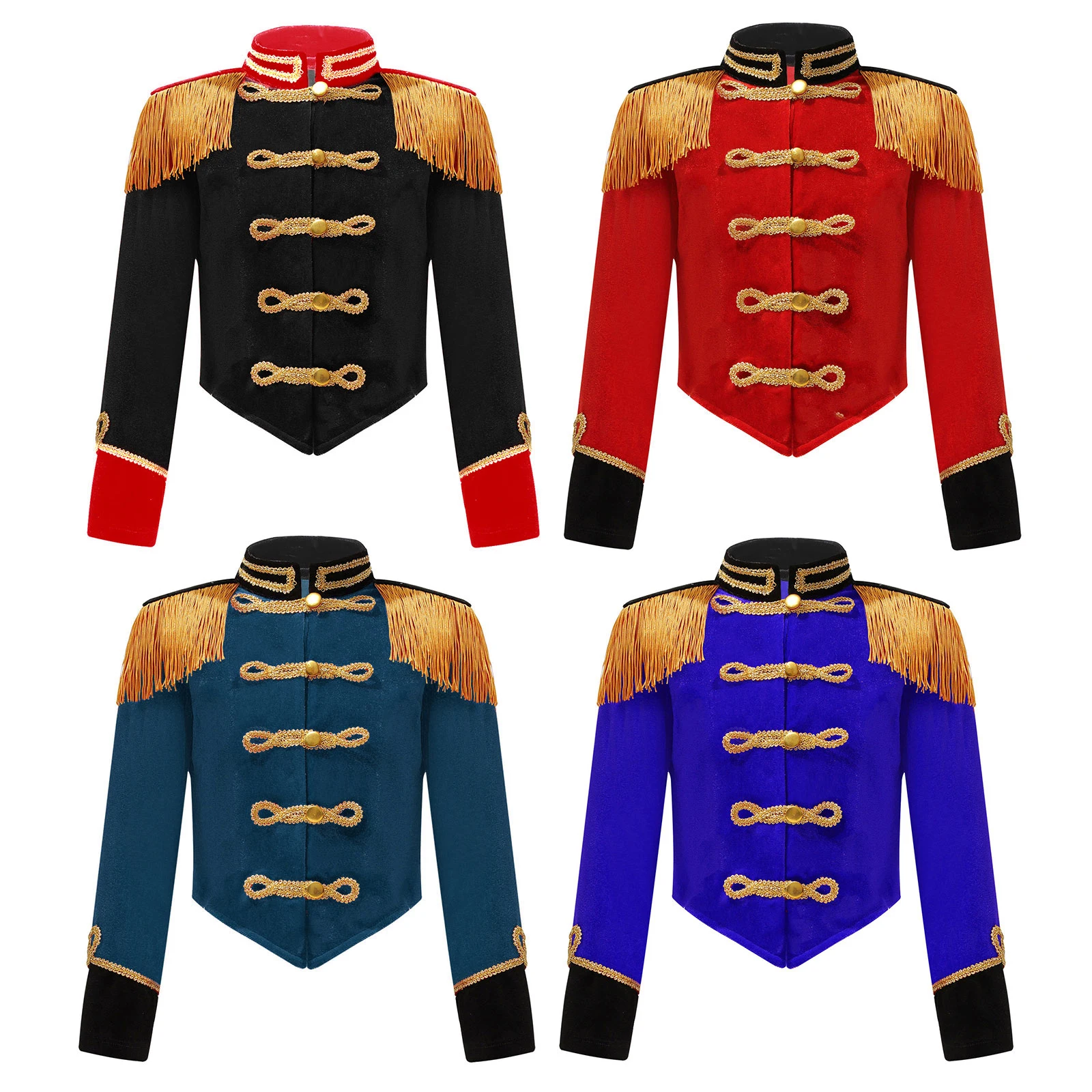 Kid Girl Circus Ringmaster Costume Stand Collar Long Sleeve Tassel Epaulet Jacket Ringleader Drummer Cosplay Performance Costume