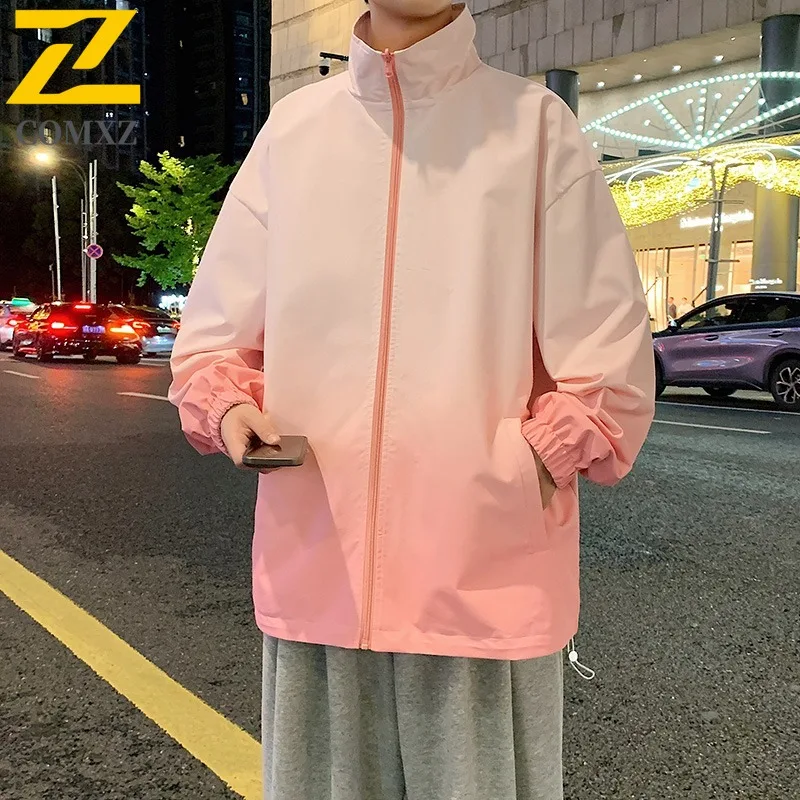 

COMXZ 2024, мужская двусторонняя куртка с градиентом, осенняя спецодежда, уличная повседневная ветровка для пар, походная ветровка, легкая и удобная