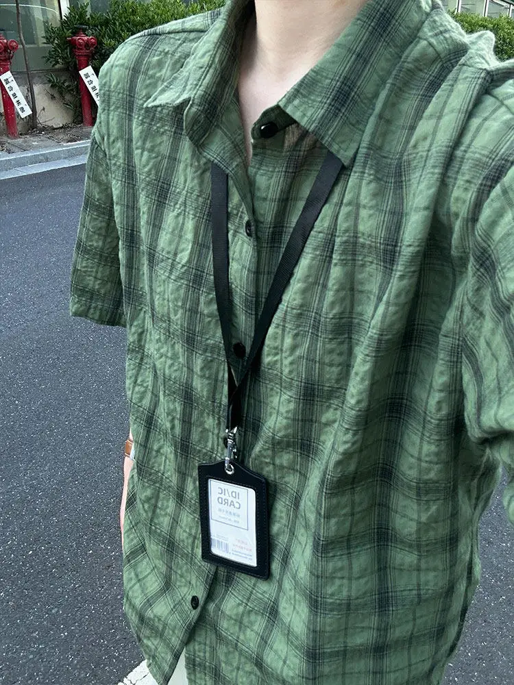 Dopamine Plaid Short Sleeve Shirt Men's Summer Thin Bubble Tie Dye Half Sleeve Open Cardigan Sun Protection Casual Shirt