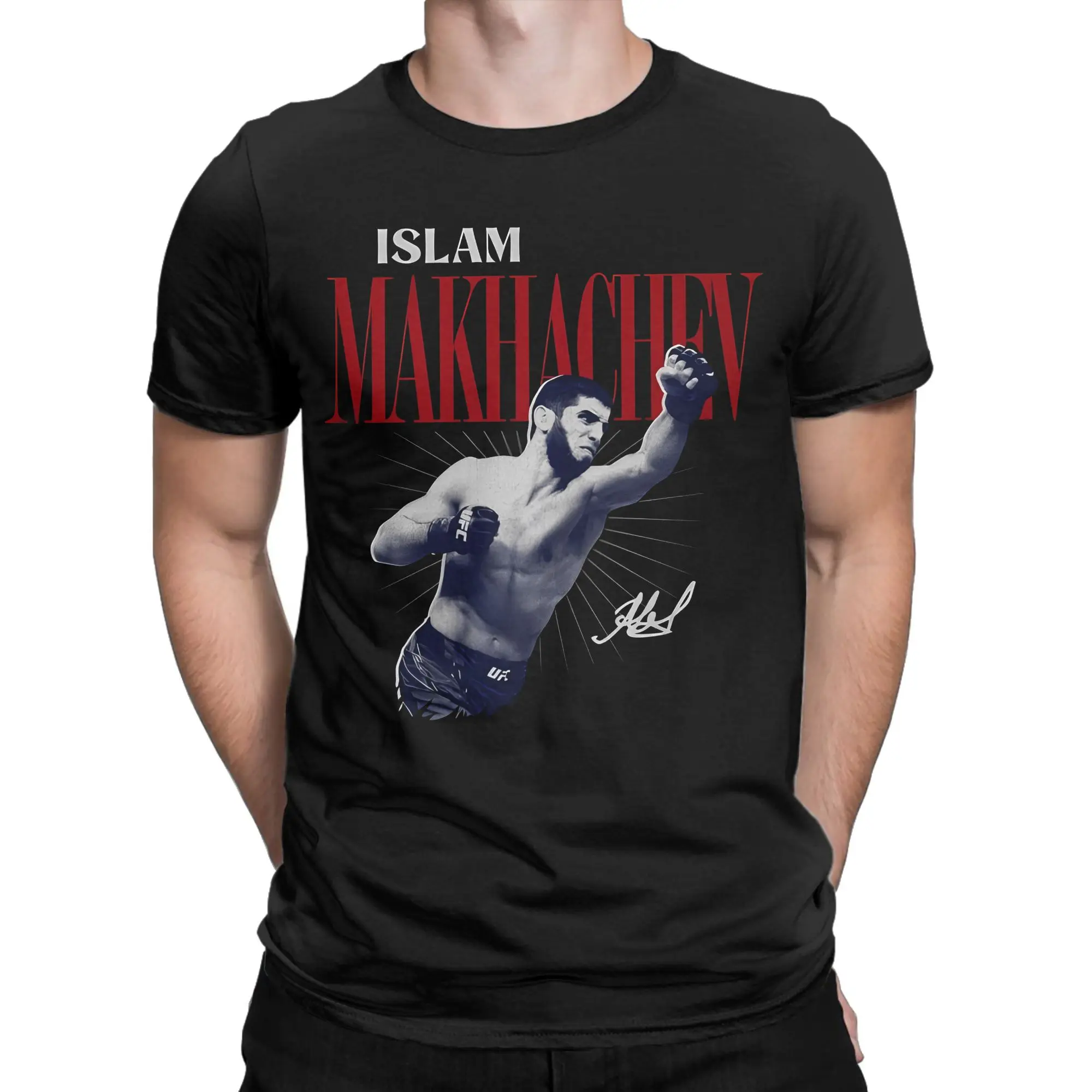 

Graphic Printing Islam Makhachev Retro Bitmap T Shirt for Men Women Cotton T-shirts Short Sleeve Clothes