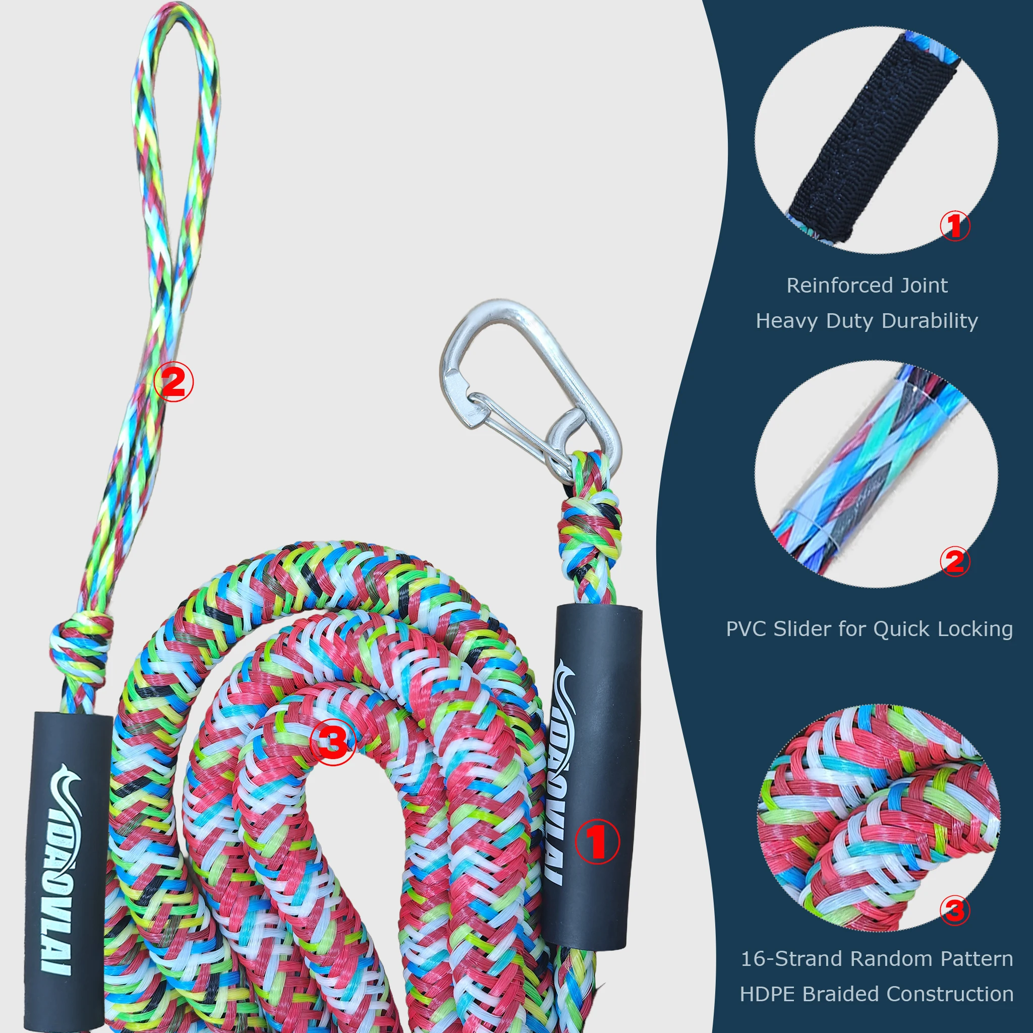 6ft Kayak Bungee Dock Line,16-Strand Multi-Color Braid Unique Pattern Per Rope,Fits Most Small Boats