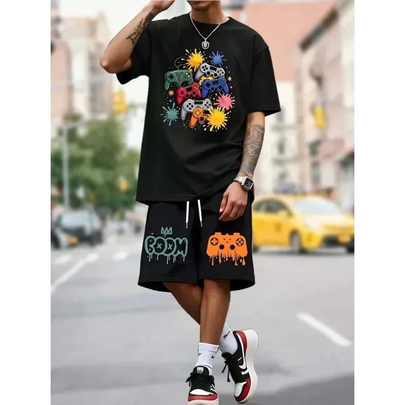 

2025 Fashion Men's Summer Short Sleeve Set Hip Hop 3D Printed Short Sleeve Top Shorts Casual Two Piece Outdoor City