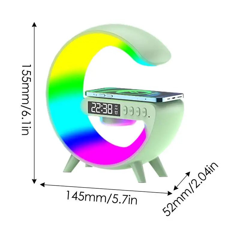 Carregador sem fio Pad Stand Speaker TF Card RGB Night Light Lâmpada Despertador Estação de Carregamento Rápido Dock para iPhone Samsung Xiaomi