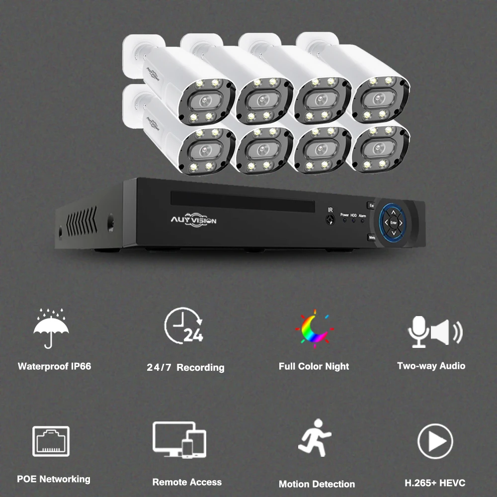 5MP Security Camera System Kit 2-Way Audio 8CH 4K H.265+ POE NVR AI Color Night Home Surveillance Camera Outdoor Xmeye Set