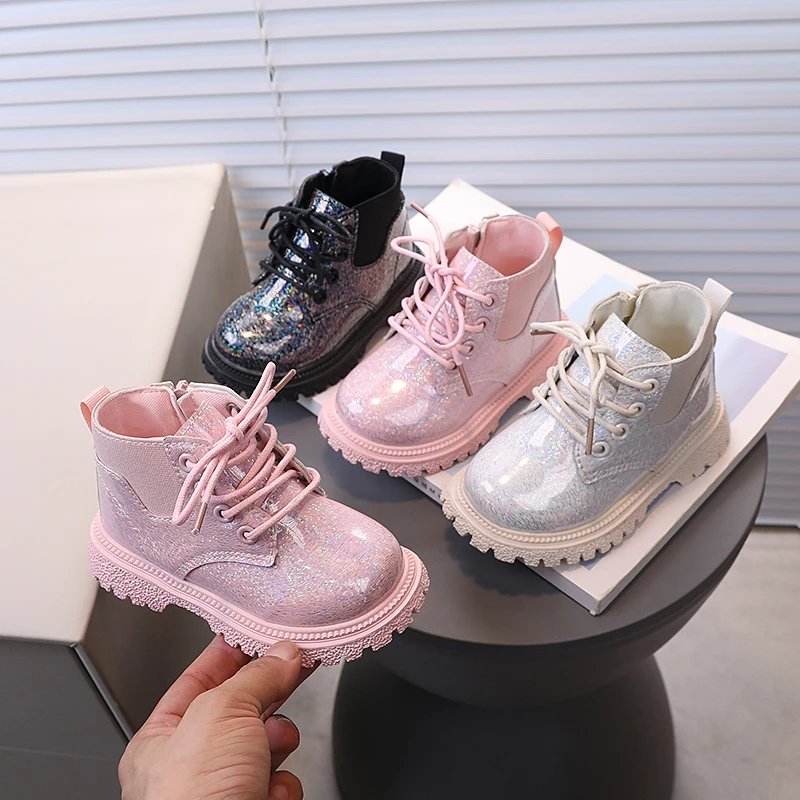

Kids Shoes Girls Short Boots For Kids Girls Fashion English Style Ankle Boots Spring Autumn Sequin Children Casual Leather Boots