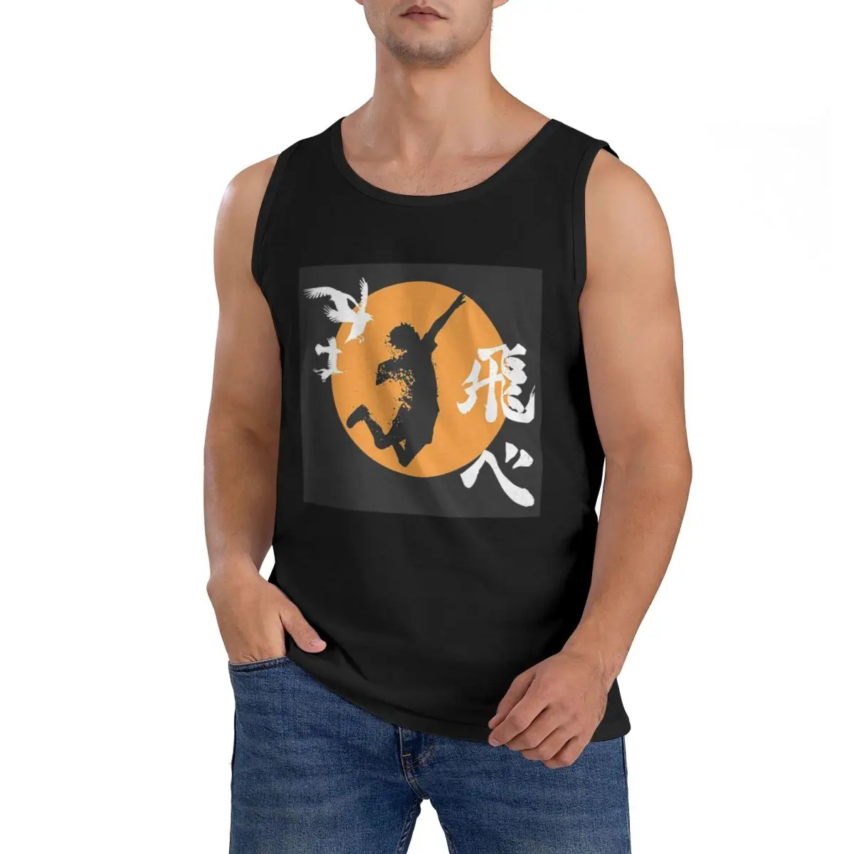 100% Cotton Haikyuu Karasuno Fly High Manga Anime Sleeveless T-Shirt Men Workout Sports Clothing Tops Men's Crew Neck Vest