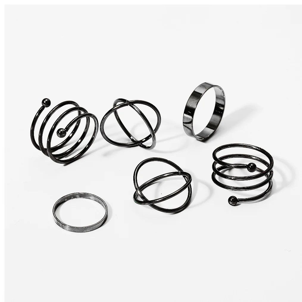 Minimalist Smooth Punk Gold Color Black Geometric Metal Rings for Women Girls Party Fashion Ring Sets  Jewelry Gi