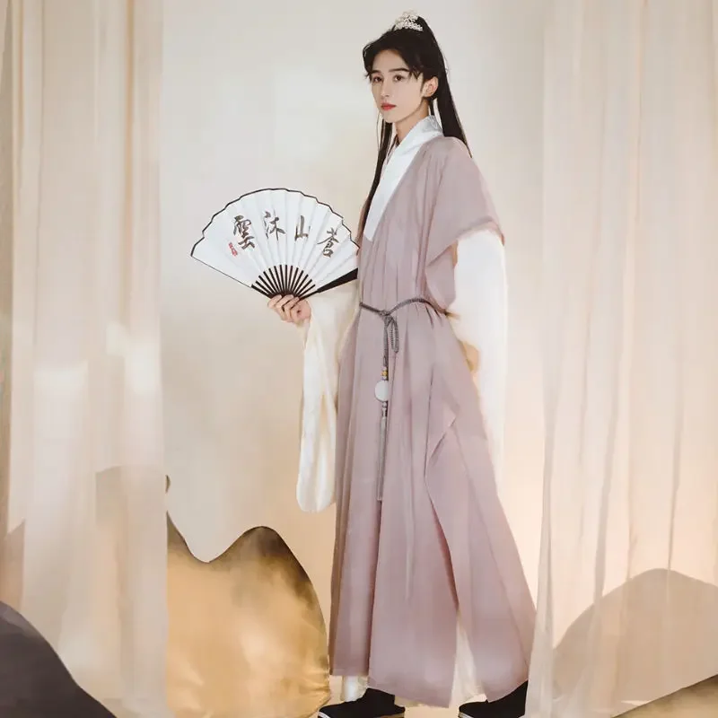 2024 chinese style hanfu men retro solid color cross collar wide-sleeved men hanfu ancient costume korean style robe set a223