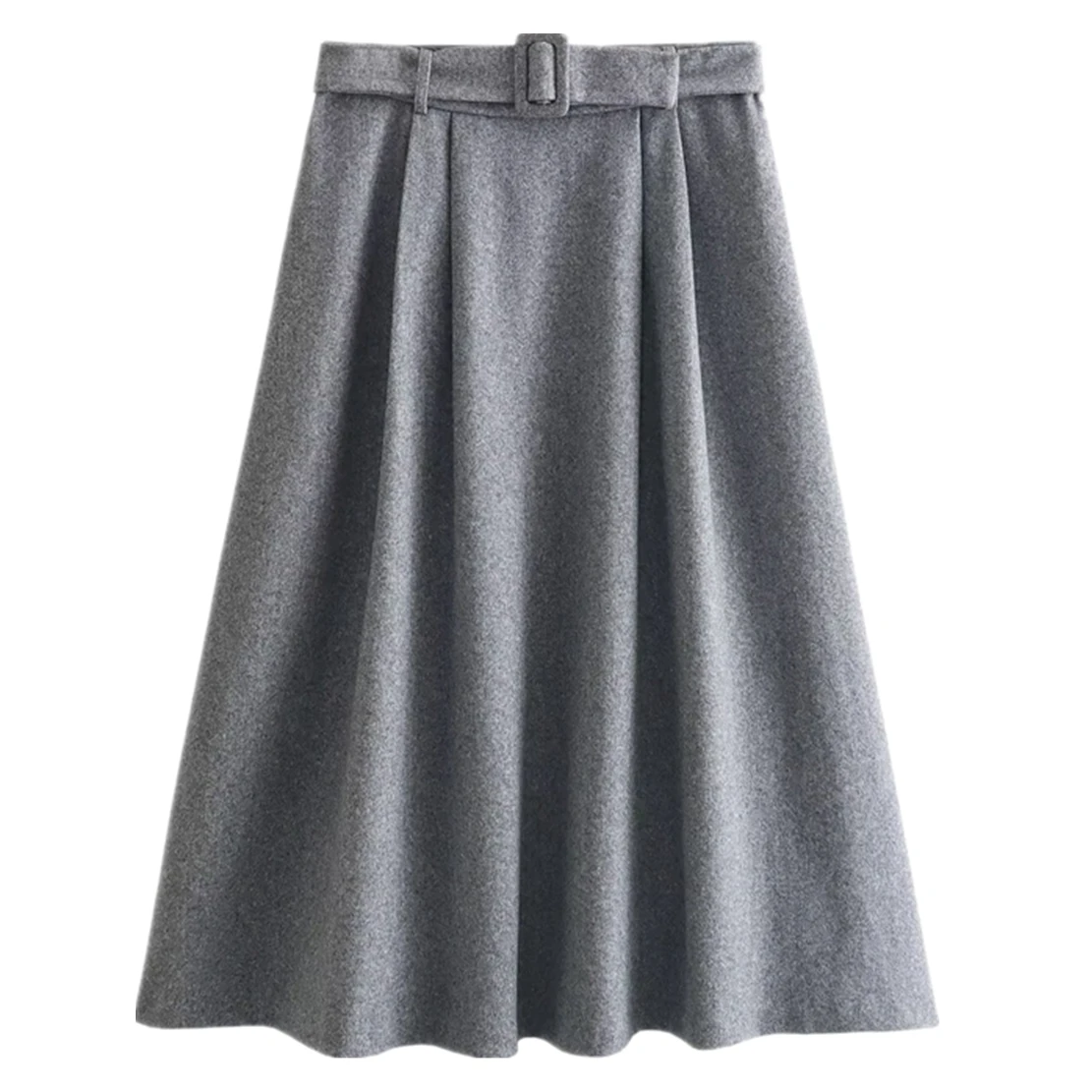 

Dave&Di Grey High Waisted Midi Skirt Women 2024 Spring A-line Skirt Blended With Belt