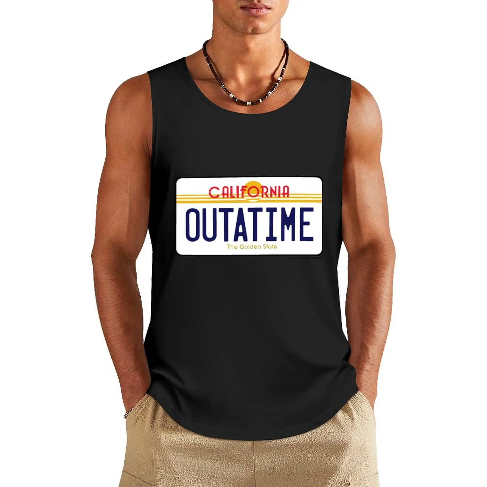 

Back to the Future OUTATIME License Plate Tank Top Top summer Gym T-shirts for men mens clothing