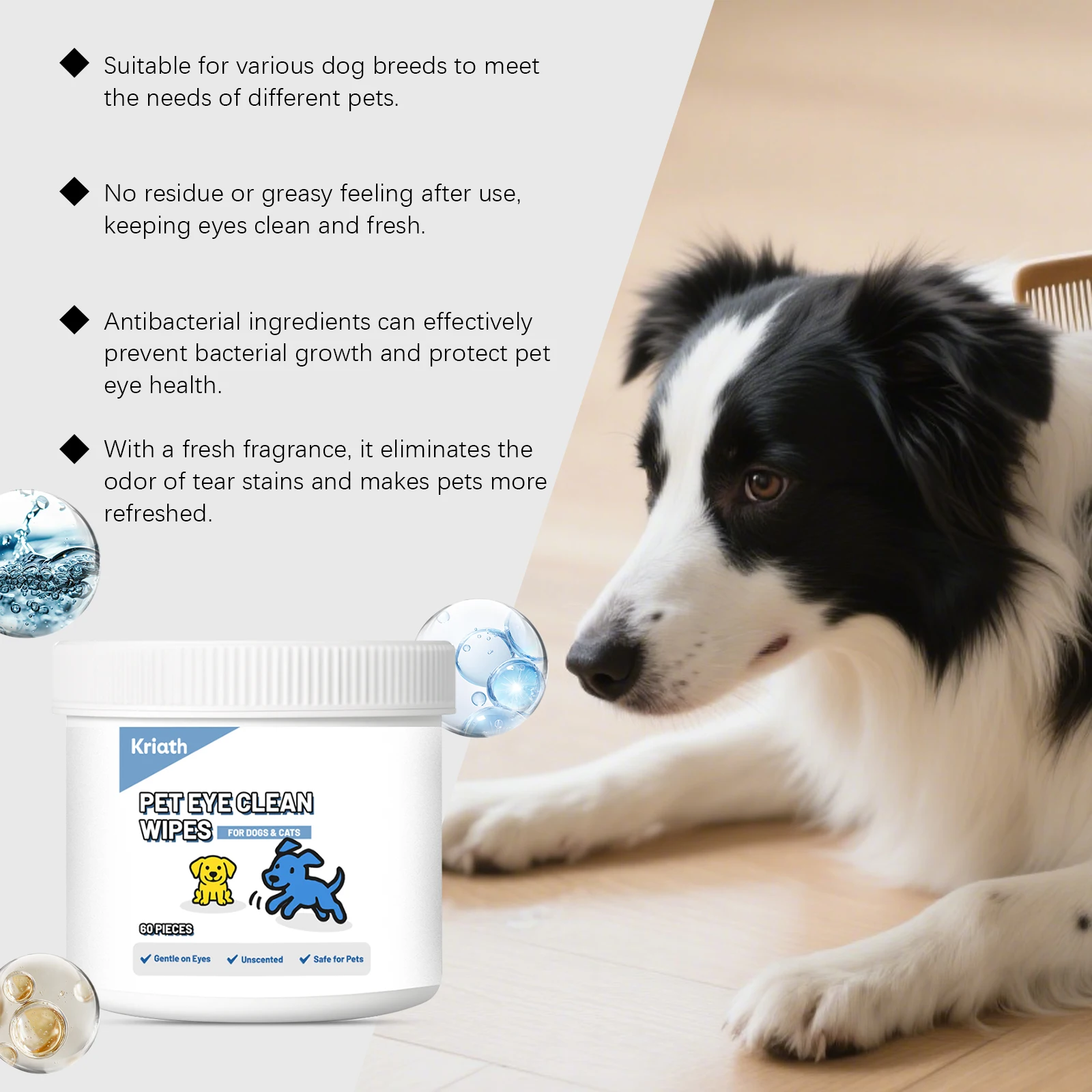 60Pcs Pet Tear Stain Remover Wipes Eye Cleaning Wipes For Cats Dogs Eliminate Eye Odor Relieve Eye Discomfort Pet Grooming Wipes