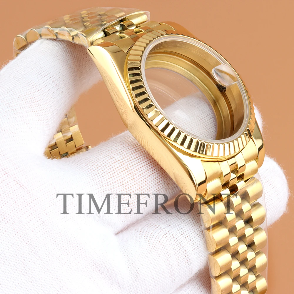 Roségoldenes 36/39 mm großes NH35-Uhrengehäuse für DATEJUST Seiko NH35 NH36-Uhrwerk, 28,5 mm Zifferblatt, wasserdichtes Jubilee-/Oyster-Armband aus 316L-Stahl – Detail 3
