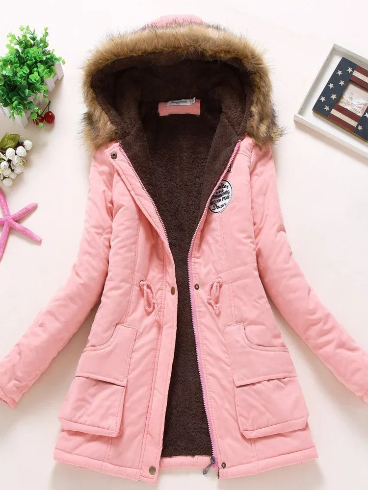 Ailegogo New Autumn Winter Women Cotton Jacket Padded Casual Slim Coat Emboridery Hooded Parkas Wadded Warm Overcoat