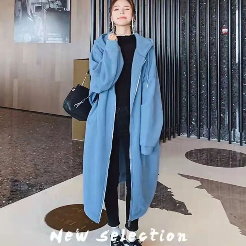 Plus Size Women's Clothing Solid Color Fleece Outerwear Trench Coat Warm Long Jackets Oversized Women's Autumn Trench Coats