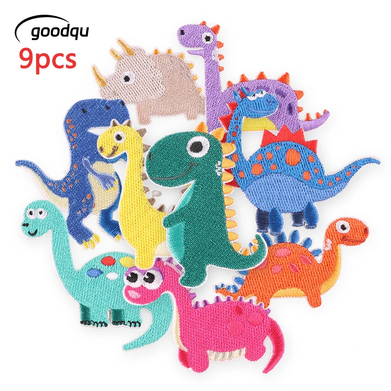 9 Pcs Dinosaur Self Adhesive Patches For Clothing Animals Iron On Lot Embroidered Jacket Kids Boys Sew Cute Diy Stickers Parches