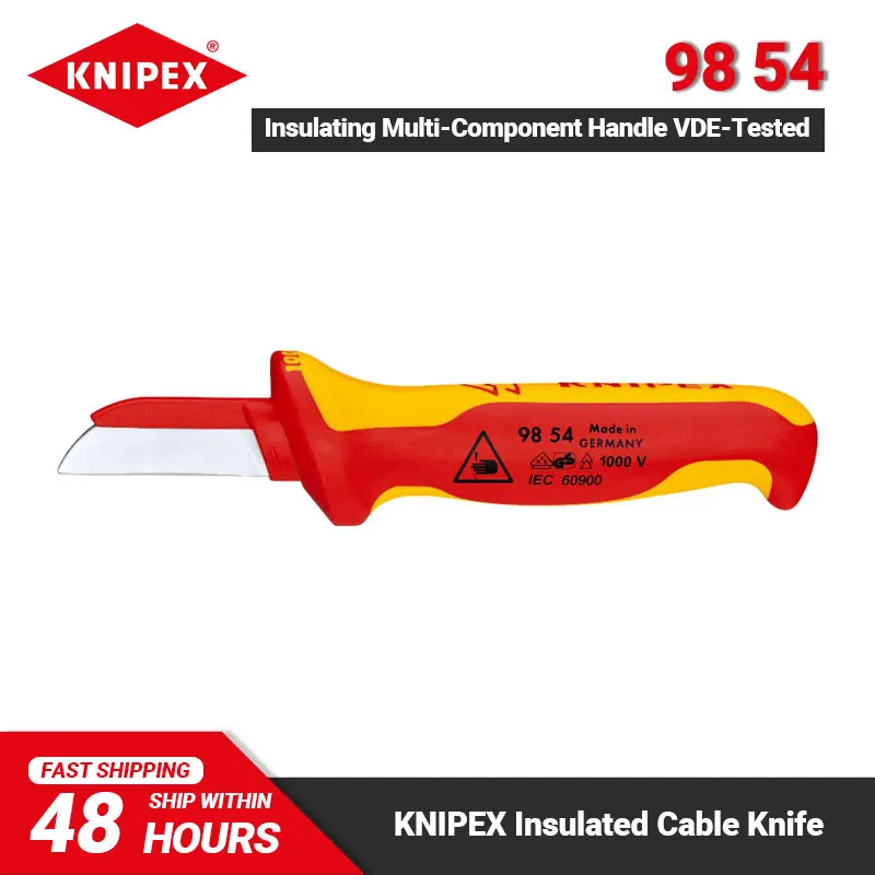 KNIPEX 98 54 Cable Knife VDE-tested Insulated Ergonomical Design Handle Solid Blade Knife with Comfortable Slip Guard