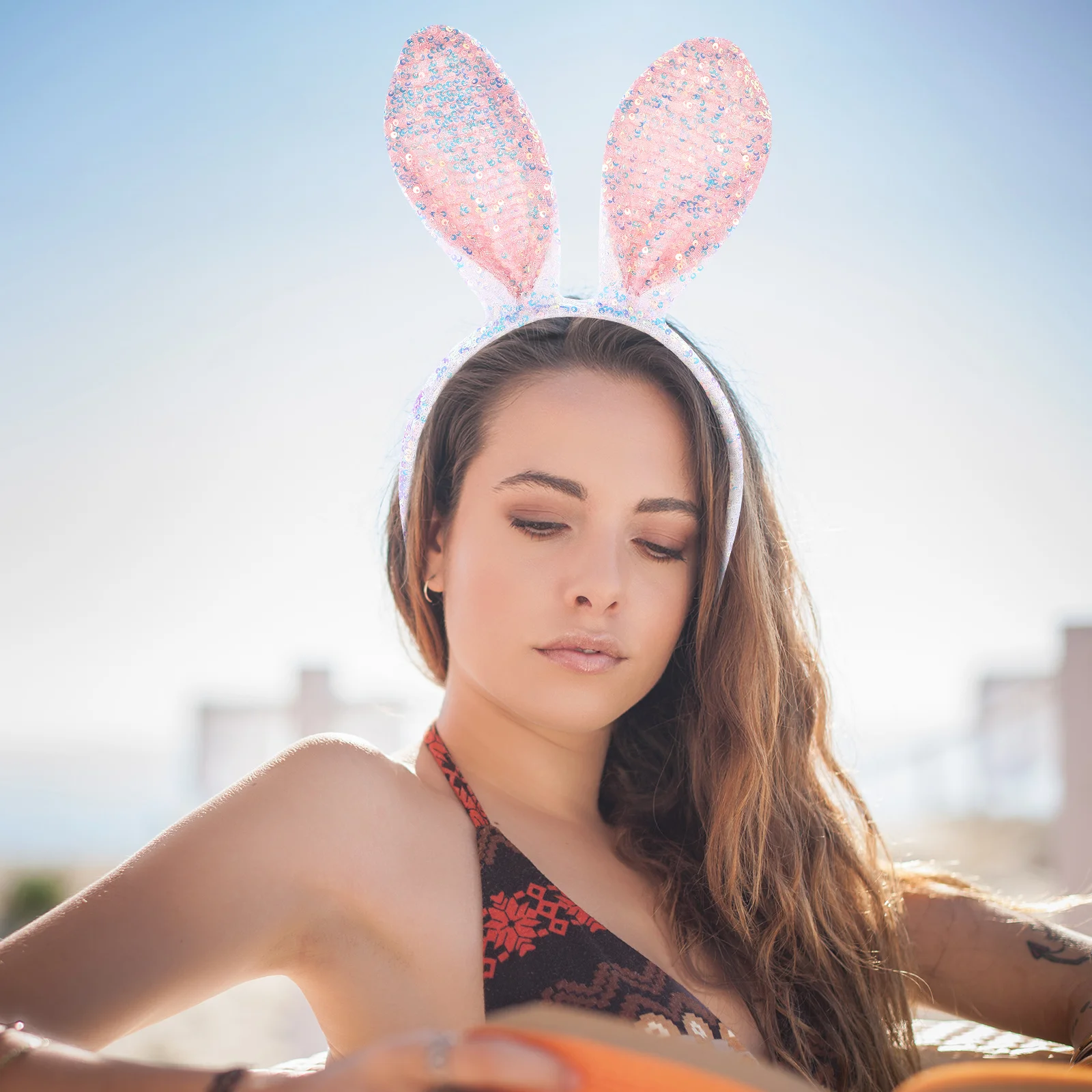 

Bunny Ears Headband Rabbit Ear Headbands for Women Pink Sequins Cosplay Party Photo Prop Easter Accessories Birthday Gift Adult