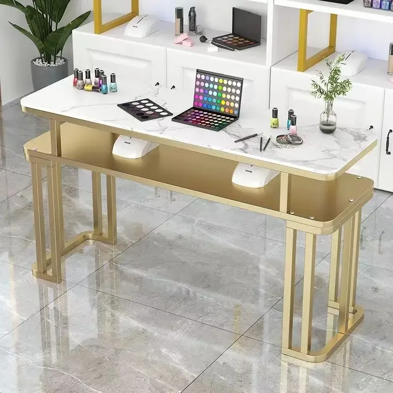 Light Luxury Modern Simple Rock Board Storage Manicure Table New Single or Double Nail Salon Manicure Table Made of Metal