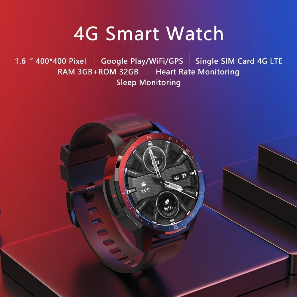 

New 4G Smart Watch 3G+32GB GPS WiFi Heart Rate Monitoring Camera 1.6" HD Screen Smartwatch Android 9.1 Support Google Play