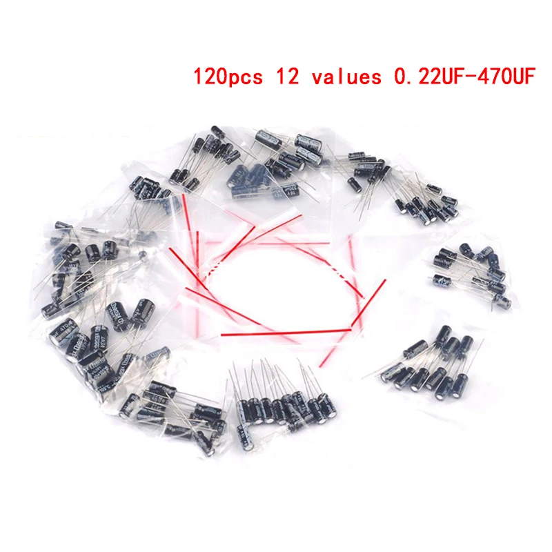 

120PCS/LOT 12 values 0.22UF-470UF Aluminum electrolytic capacitor assortment kit set pack