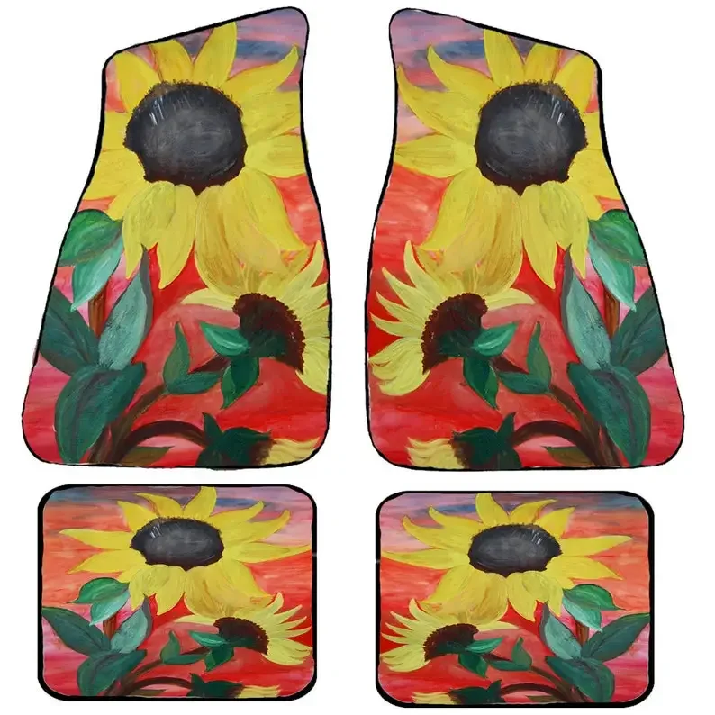 Giant Sunflowers Floral Art Car Mats front and rear from my original design