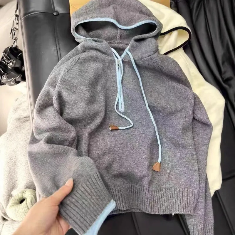 

Knitted Cardigan Sweater Women Hooded Casual Pullover Autumn and Winter, Fashionable, Lazy and Luxurious