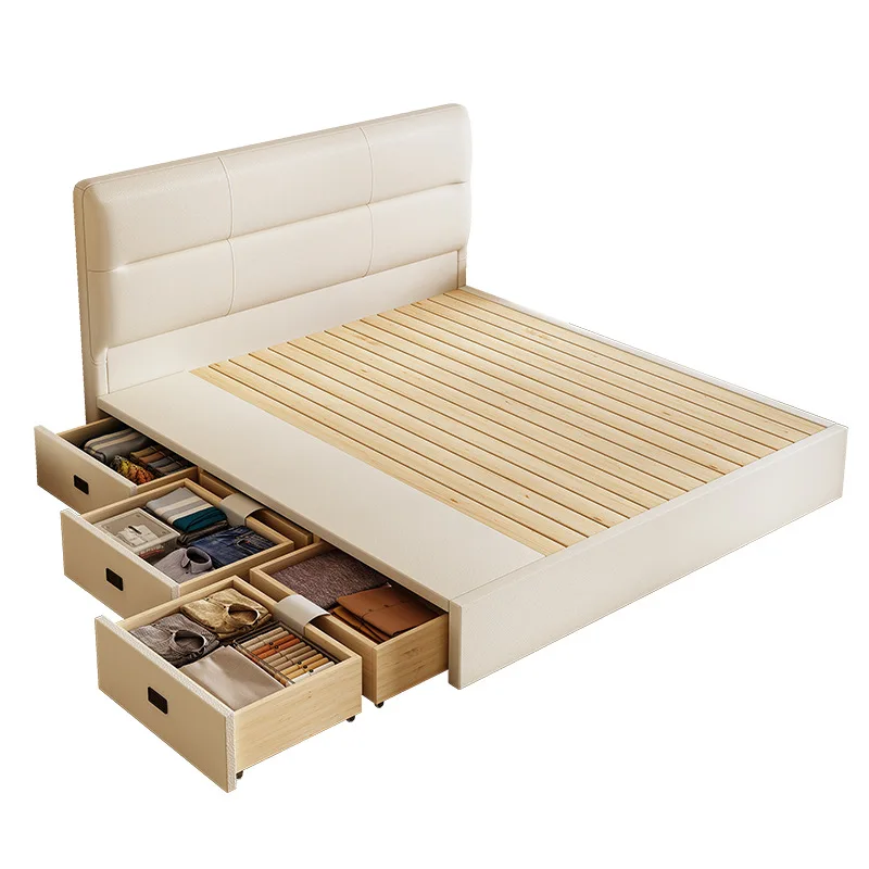 

Modern minimalist, large drawer leather bed, high box storage bed