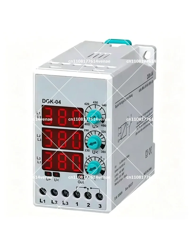 3-Phase 380V AC Voltage Monitoring Relay, Phase Sequence Protection, DIN Rail Mount