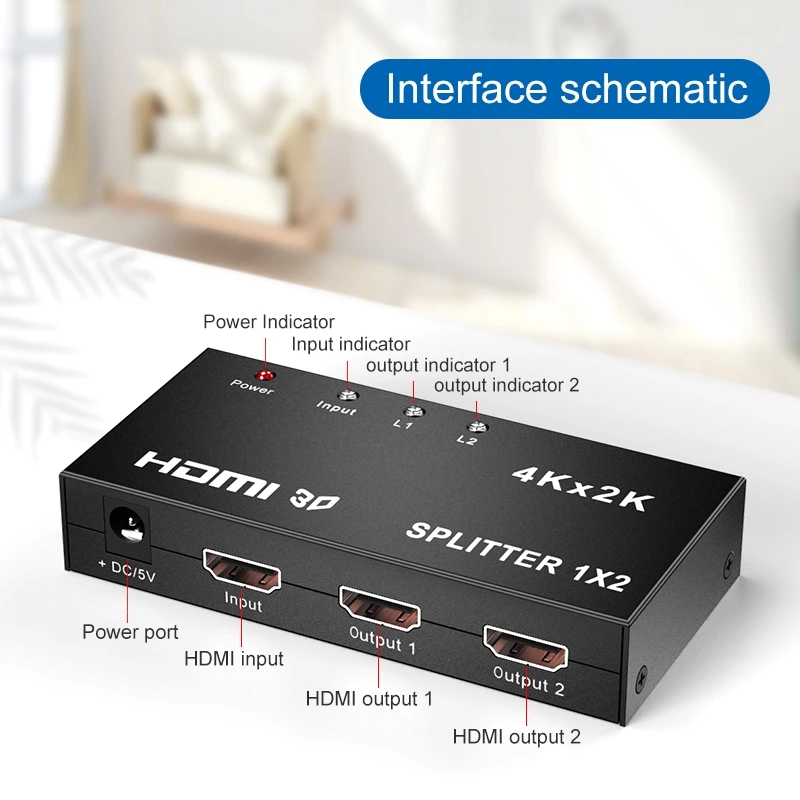 HDMI-compatible Splitter 1*2 out 1080p 4K 1x2 HDCP 3D Power Signal Amplifier Audio Video Distributor For Projectors Distributor