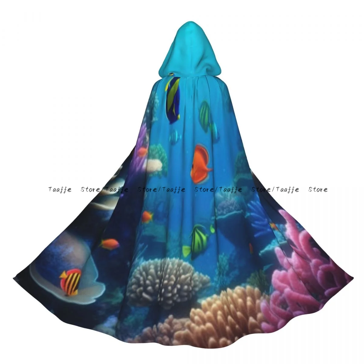 

Длинный халат ведьмы с капюшоном, подводный мир с тропическими рыбами, плащ на Хэллоуин, костюмы для косплея для взрослых