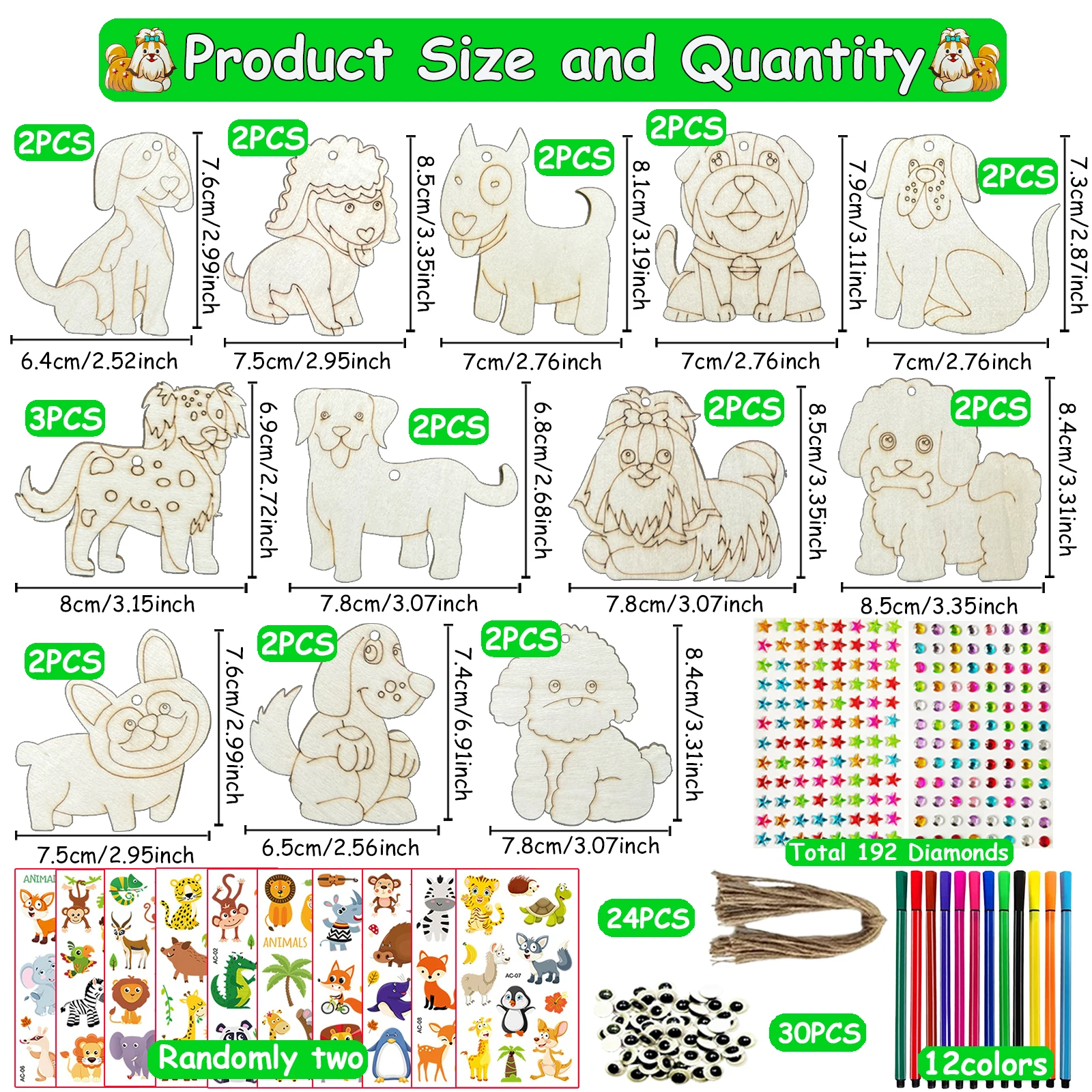 Houtbewerkingssets met hondenthema 284, 24 ongeverfde houten honden, houten ambachten, doe-het-zelf ambachten en decoraties voor verjaardagspartie