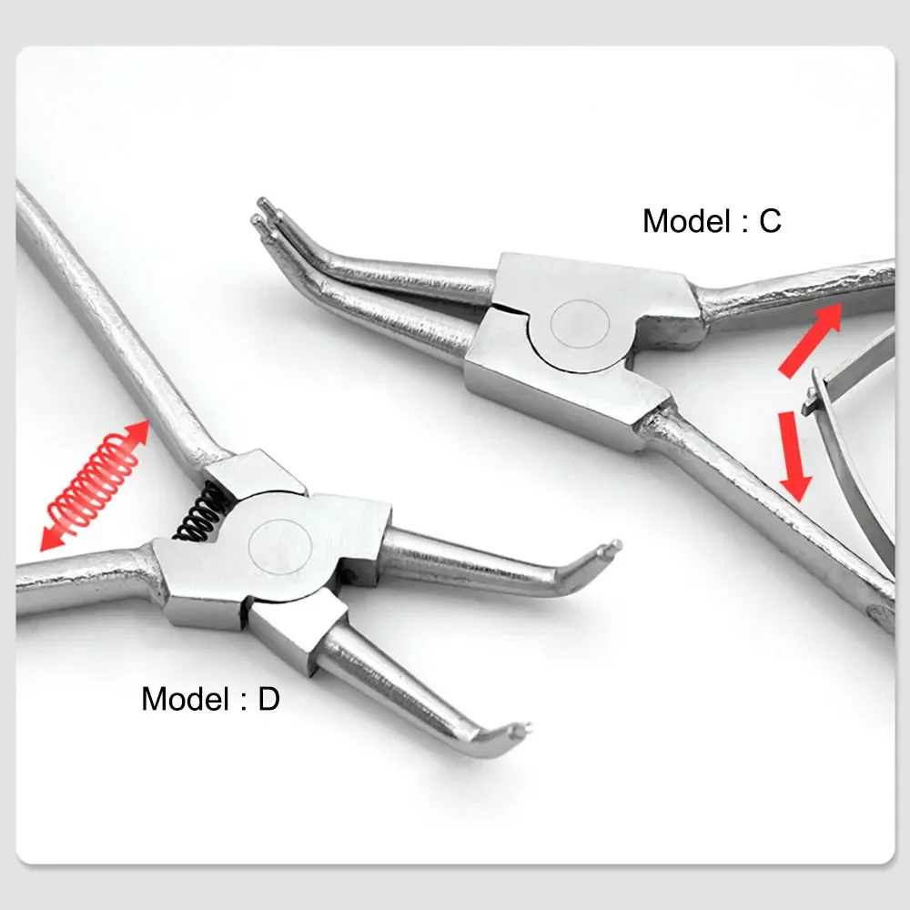 Baver Portable Internal/External Bend/Straight Retaining Clip Snap Ring Circlip Stainless Steel Pliers