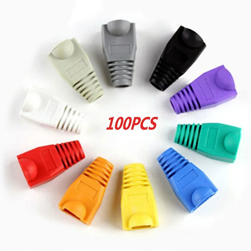 Hot Sell 100 Pcs Mixed Color CAT5E CAT6 RJ45 Ethernet Network Cable Strain Relief Boots Cable Connector Plug Cover