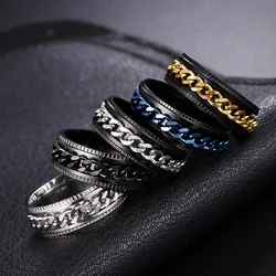 Rotate Rotating Anxiety Fidget rings Titanium Stainless Steel Chain Spinner Finger Ring For Men Blue Gold Color Black Punk Rock