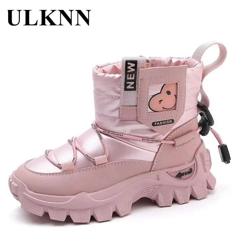 Children Plush Boots Child Pink Light Pink Warm Winter Shoes Girl 2023 Outdoor Boats Boy Students Wear Shoes Black Snow Boots