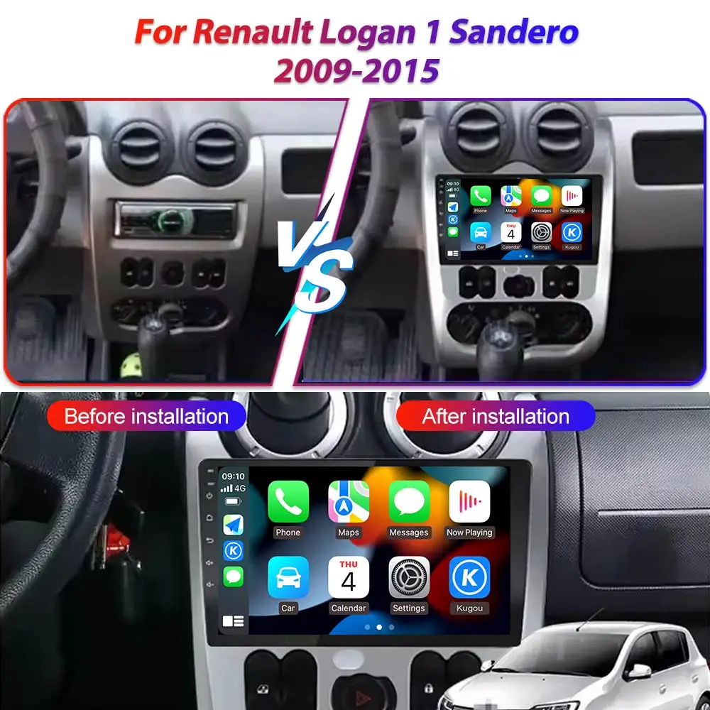 Android 14 For Renault Logan 1 Sandero 2009 - 2015 For Dacia Duster 2010 - 2017 Car Radio Multimedia Video Player Navigation DVD