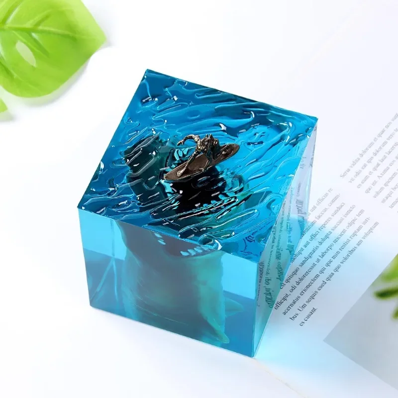 Ocean Shark Surfer Micro Landscape Night Light Ornament Handmade Crystal Epoxy Resin Crafts