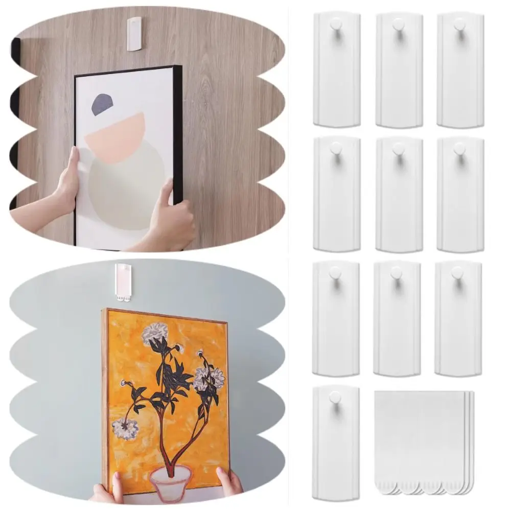 

10Pcs Heavy Duty Picture Hangers Without Nails Removable Easy Install Universal Frame Hanger Wall Safe White