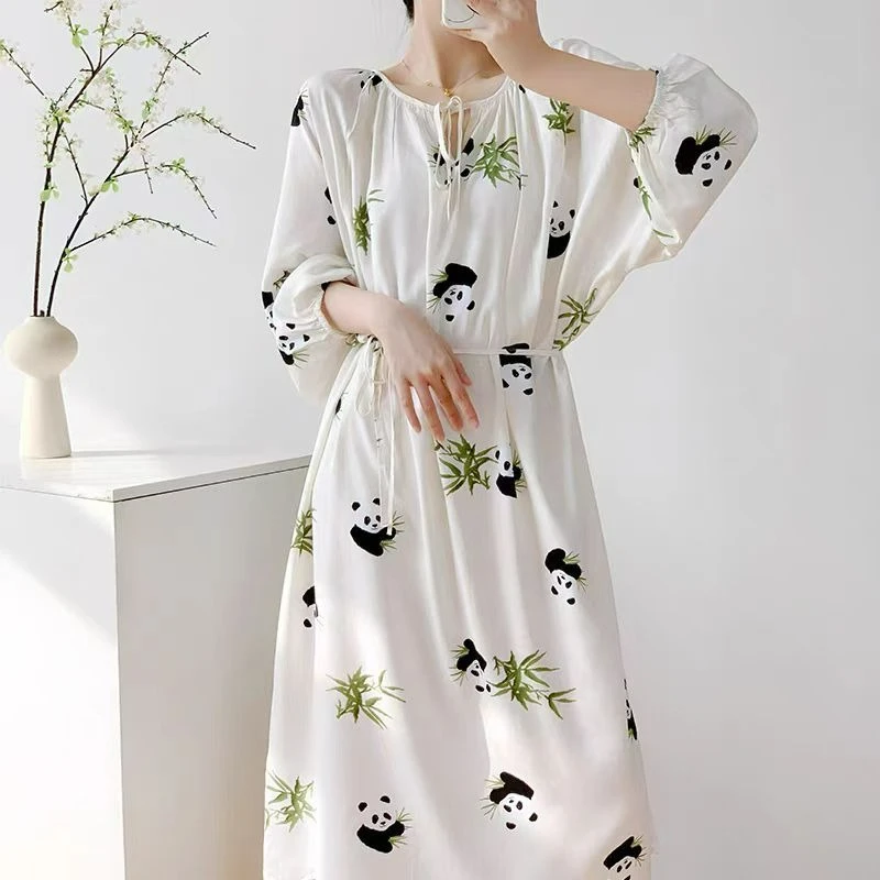 

2026 летняя новая модная тонкая одежда для сна, длинное платье, новый китайский стиль, изношенная внешняя домашняя юбка, хлопковая шелковая ночная рубашка для женщин