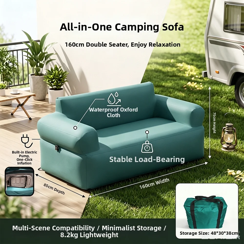 2 Person Inflatable Loveseat Sofa Removable Washable Fabric Cover Built‑in Inflatable Bladder Air Couch Portable Foldable image 6
