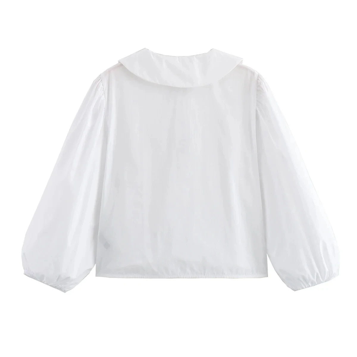 TRAF White Crop Top Women Bowknot Cut Out Summer Blouses Woman Puff Sleeve Elegant Blouses Pleated Streetwear Cropped Blouse