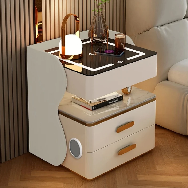 Wooden Bedroom Nightstands Nordic Light Aesthetic Space Saving Bedsides Table Smart Drawers Comodino Da Camera Home Furniture