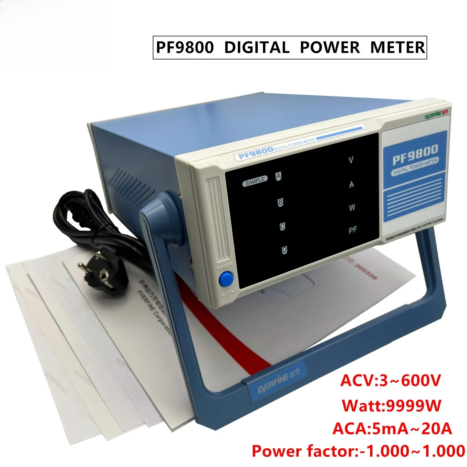 PF9800 Intelligent Power Meter Power Meter 600V 20A Wattmeter Intelligence Power Analyzer For V/A/W/PF