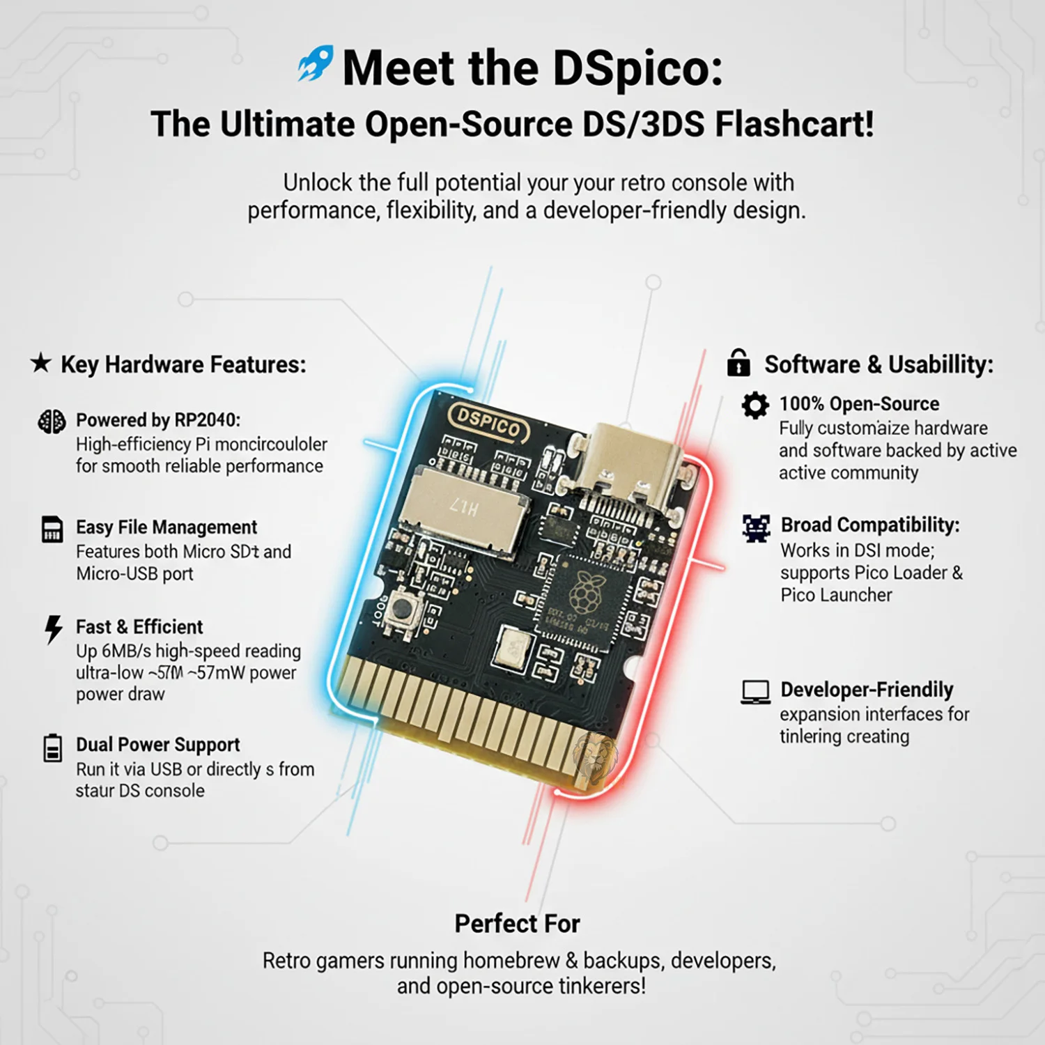 DSpico Game Reader RP2040 MCU Open Source Flashcart for NDS/DSi/3DS