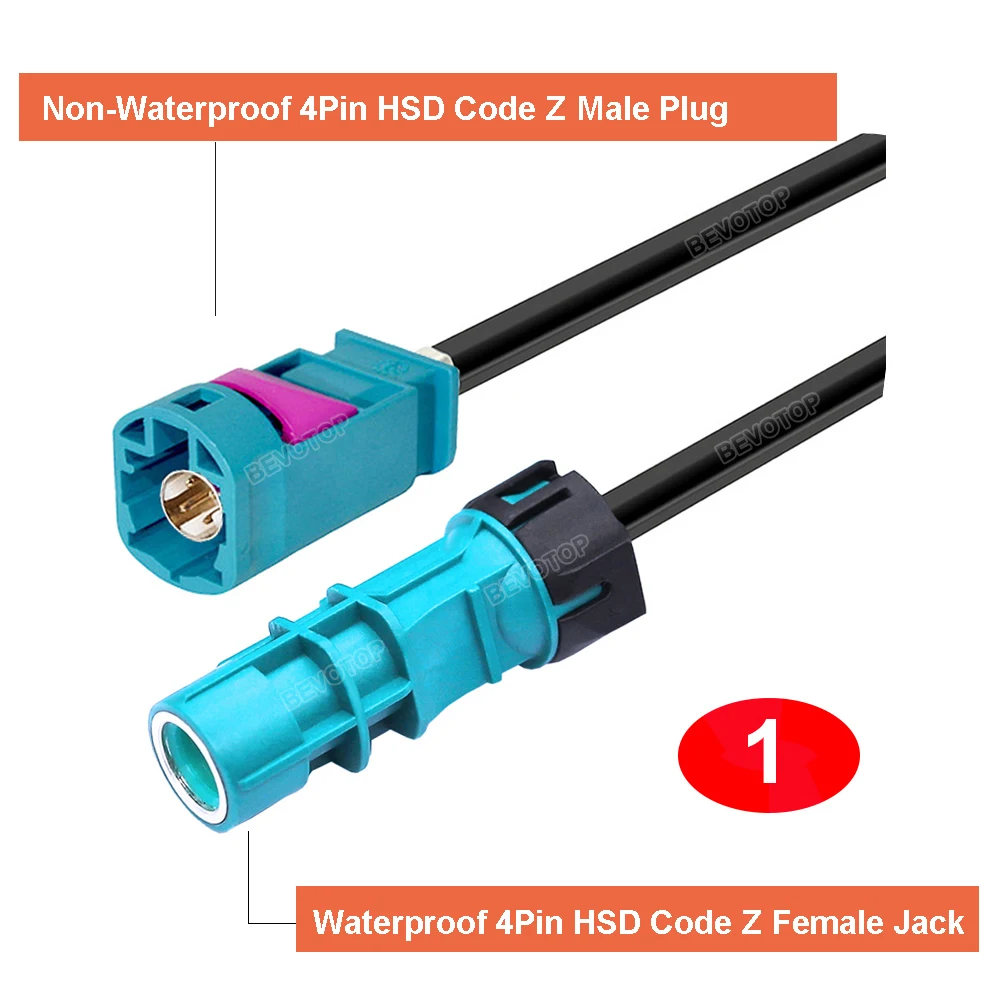 BEVOTOP 4Pin Waterproof HSD Z Female to Non-Waterproof HSD Z Male Plug 4 Core LVDS Cable High Speed 4 Core 535 Line Wire Harness