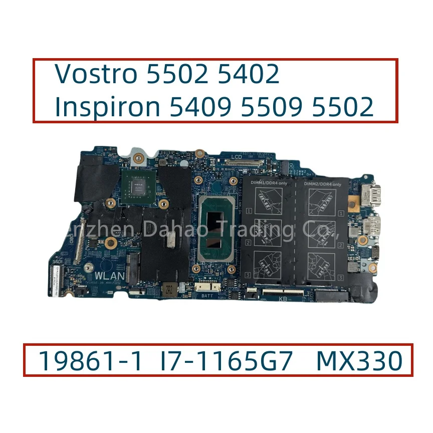 For Dell Vostro 5502 5402 Inspiron 5409 5509 5502 Laptop Motherboard 19861-1 With i3-1115G4 I7-1165G7 CPU MX330 CN-0J9Y6J 0MTVY1