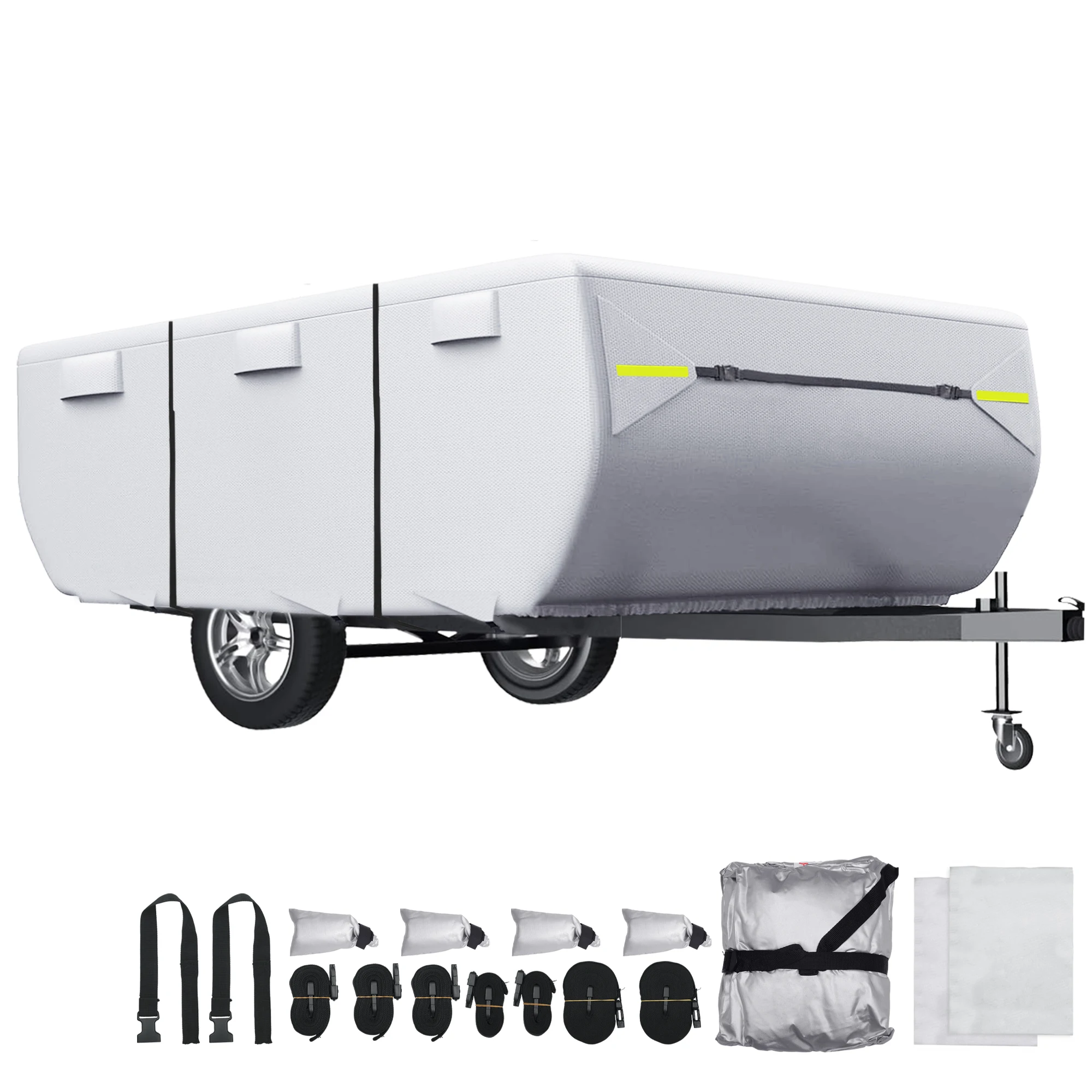 X Autohaux Waterproof Pop-up Camper Trailer Cover Fits 10'-12' RV Cover Anti-UV w/ Straps and Air Vents Protection for Motorhome