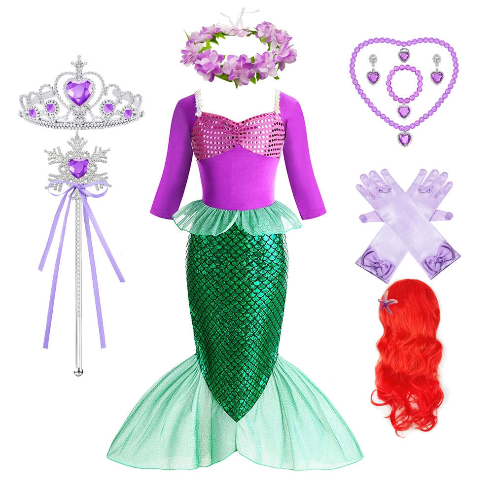 

Mermaid Costume for Girl Long Sleeve Girls Dress Carnival Evening Party Dresses for Kids Dress Up Clothes