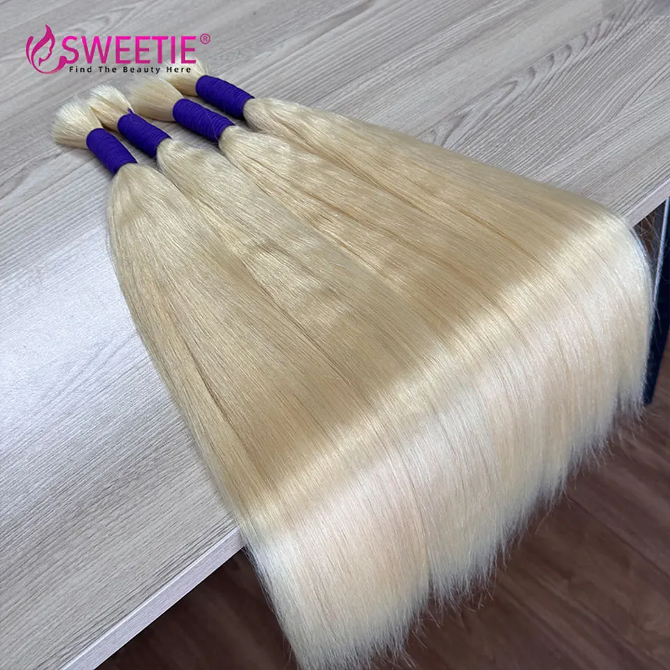 Honey Straight Bulk Echthaar ohne Tressen 100% Unverarbeitetes Jungfräuliches Remy Echthaar 10-28 Zoll 613 Farbe Bulk Haarverlängerungen – Detail 6